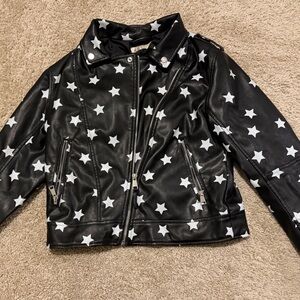 H&M Star Faux Leather Jacket Black Girls 11-12 Moto Biker